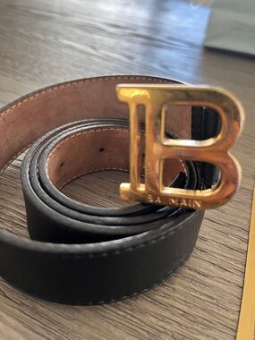 Balmain Black Leather boys Belt with Gold 'B' Buckle